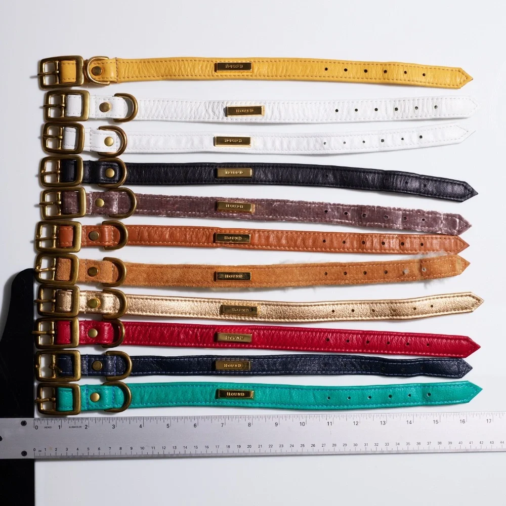 Leather Dog Collar by Hound Collection with Gold Bar Logo